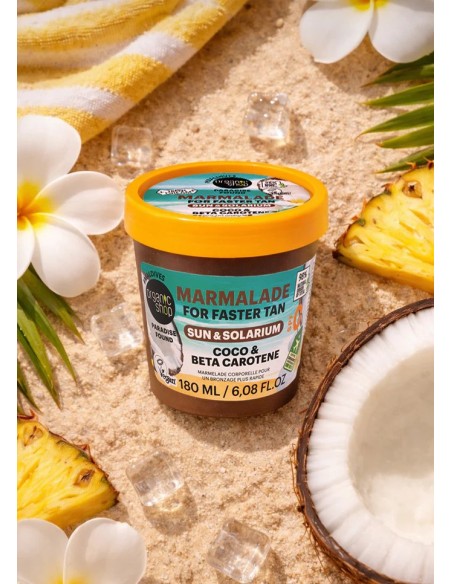Mermelada corporal para un bronceado más rápido. Coco y betacaroteno. 180ml